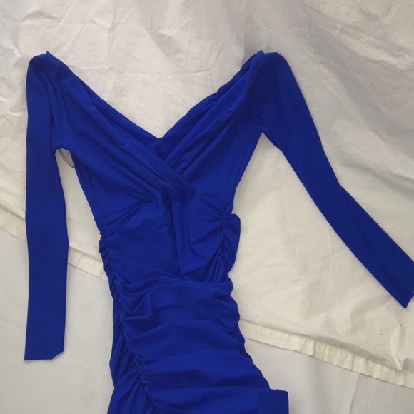 CHIARA BONI Zurlita Mermaid Ruched Gown Royal Blue - Picture 9 of 9